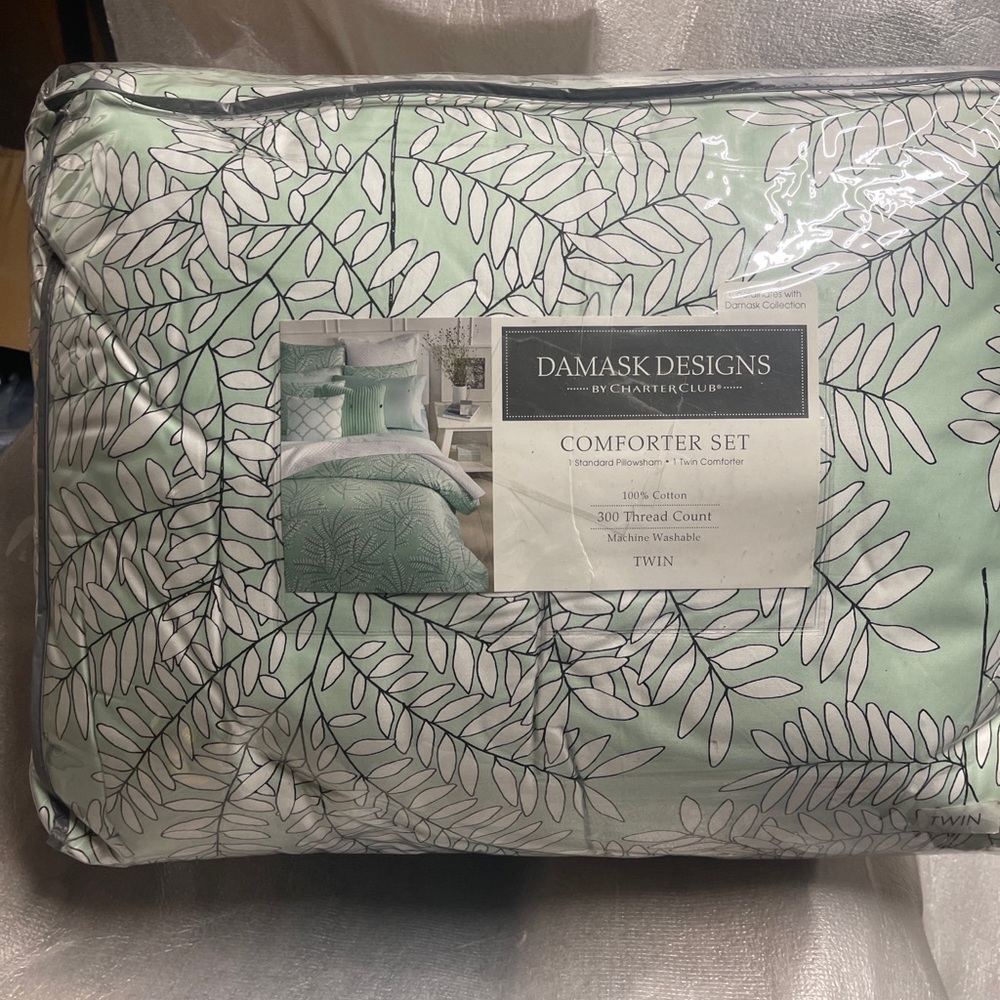 Charter Club Damask Designs Fern 2-Pc. Pima Cotton Comforter Set - TWIN - Mint